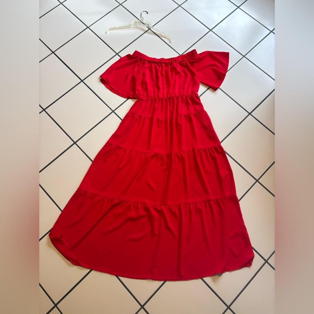 New York & Company Red Off-Shoulder Maxi Dress
